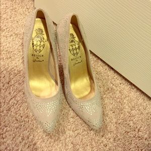 Taupe faux suede heels with rhinestones size 8